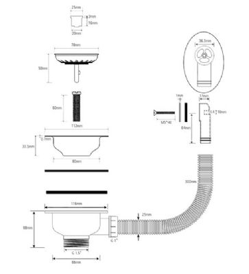 CAPLE BRUSHED STEEL 90mm BASKET STRAINER WASTE with ROUND & RECTANGULAR OVERFLOW OPTIONS for CERAMIC/BELFAST SINKS, CPK551 CAPLE BRUSHED STEEL 90mm BASKET STRAINER WASTE with ROUND & RECTANGULAR OVERFLOW OPTIONS for CERAMIC/BELFAST SINKS, CPK551